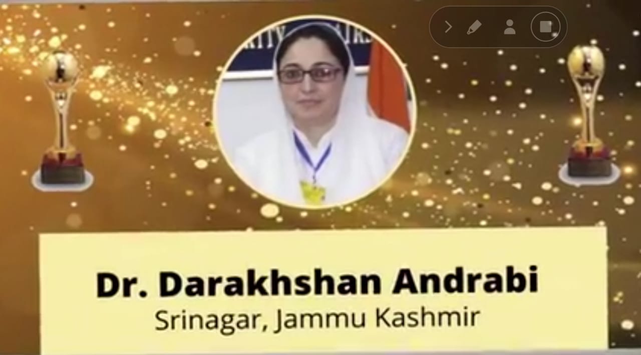 Dr Darakhshan Andrabi receives ‘Humanitarian Excellence Award 2020’ in Social Service Category