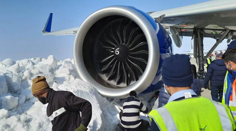 Panic at Srinagar Airport:Engine of Indigo plane carrying 233 passengers hits accumulated snow