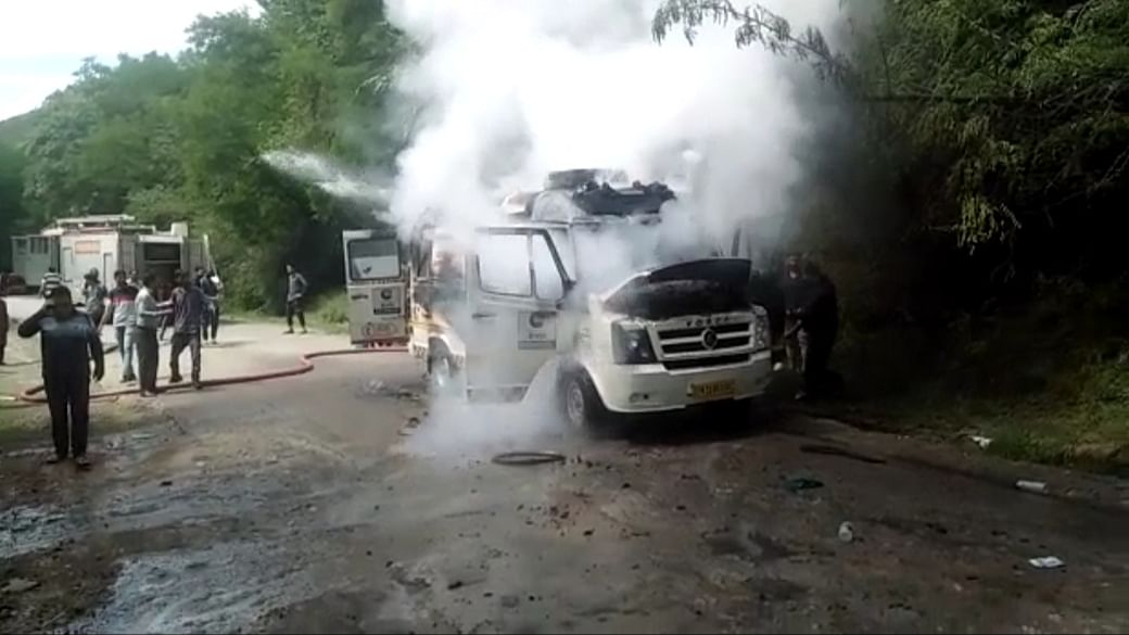 Hospital ambulance catches fire in North Kashmir